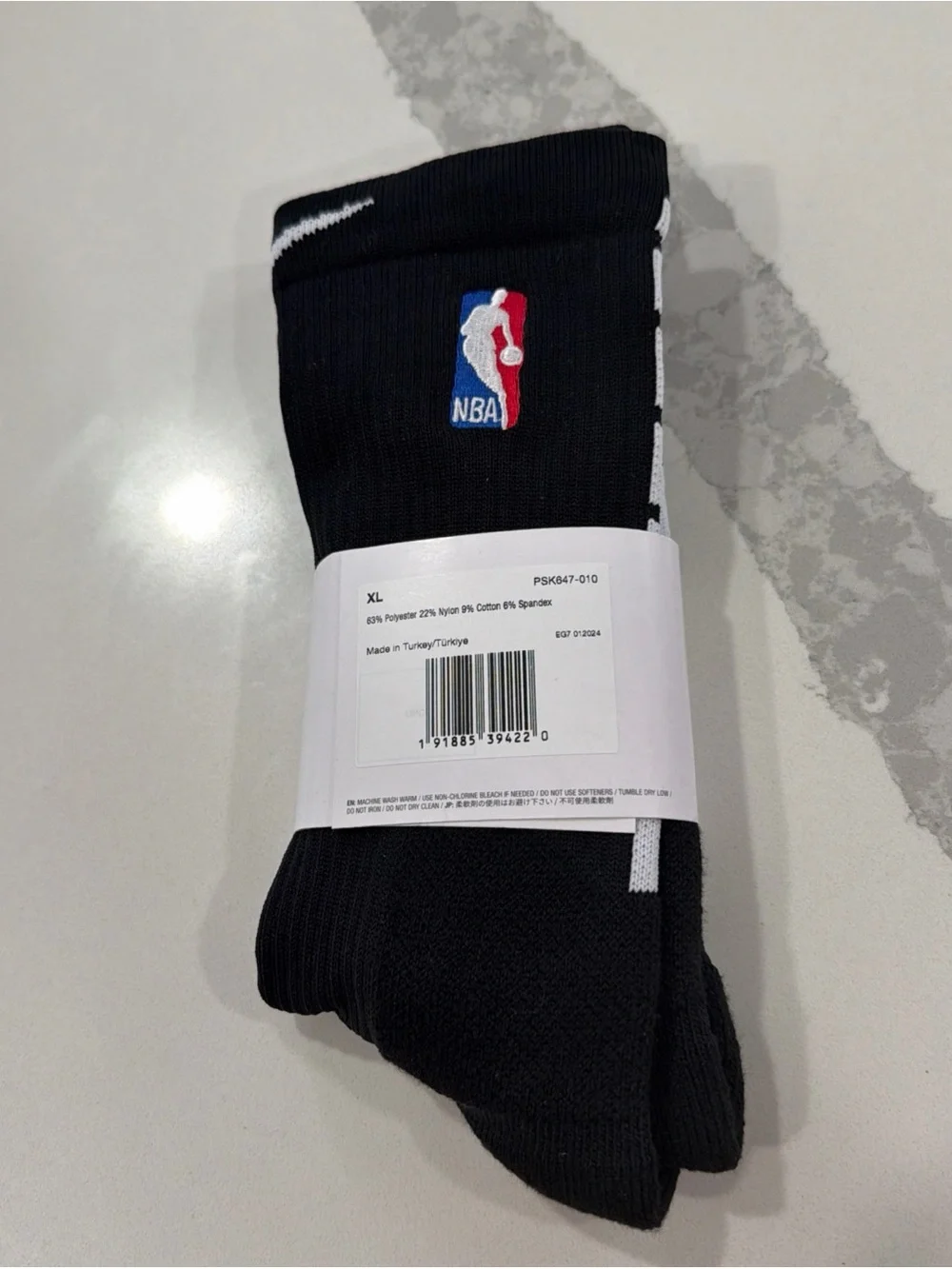 NBA Black Crew Athletic Socks with Embroidered Logo